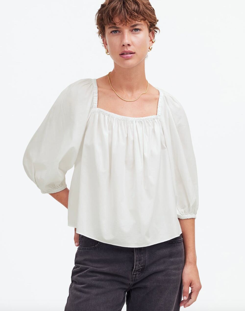 NEW Madewell Puff Sleeve Babydoll Top Blouse Cotton Cottagecore White US 00